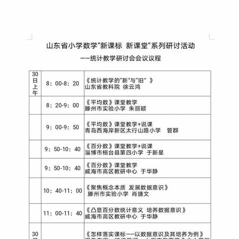 山东省小学数学“新课标 新课堂”系列研讨活动 ——统计教学研讨会