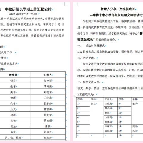 智慧齐分享，交流促成长-潍坊十中2022-2023学年第一学期教研组工作总结