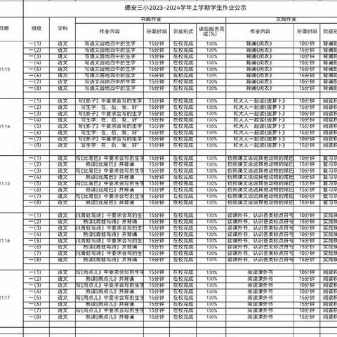 德安县第三小学一年级语文作业公示