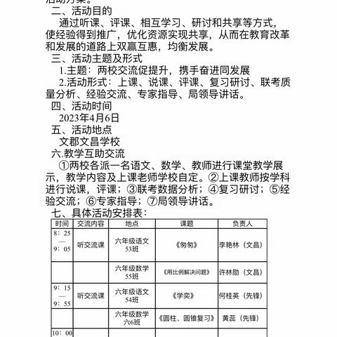 校际交流促成长，经验交流共分享——记先锋小学、文郡文昌学校校际联考暨经验交流活动