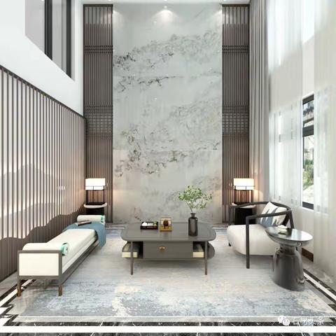 大理石山水背景，这样设计更搭配