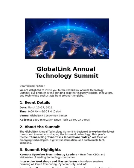 GlobalLink Annual Technology Summit Invitation