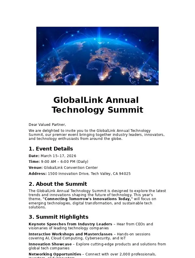 GlobalLink Annual Technology Summit Invitation