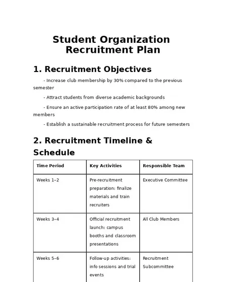 Student Organization Recruitment Plan