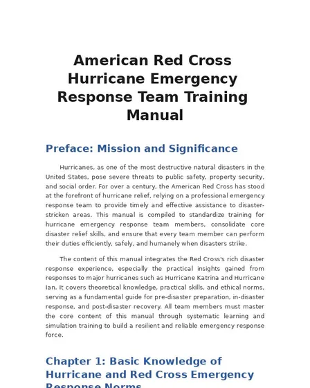 American Red Cross Hurricane Emergency Response Team Training Manual