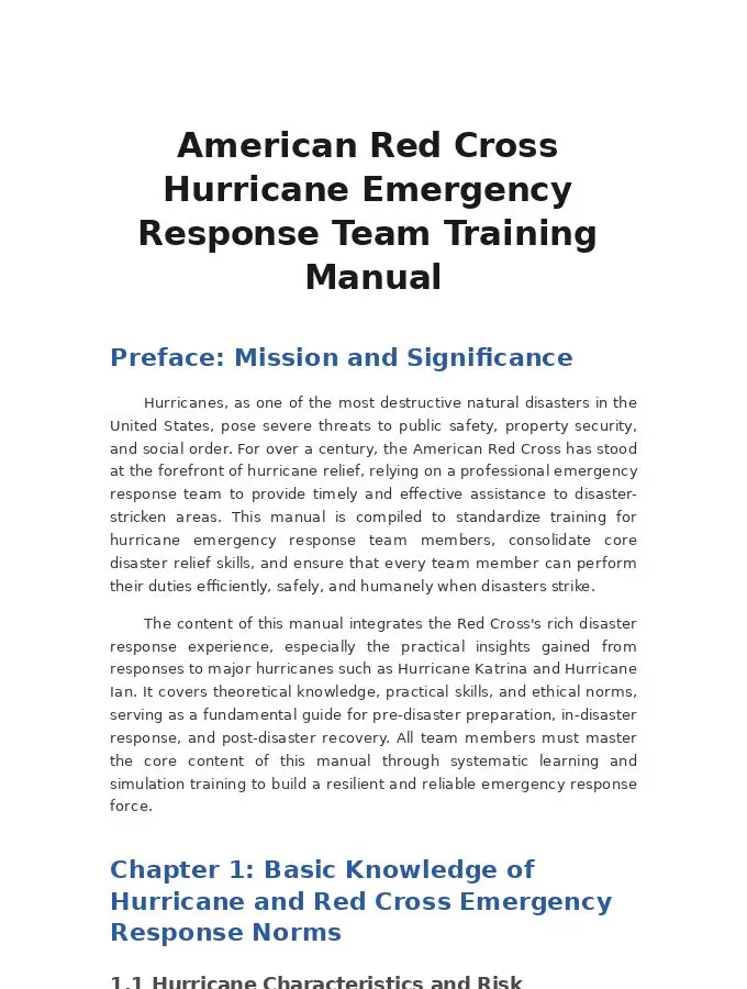 American Red Cross Hurricane Emergency Response Team Training Manual