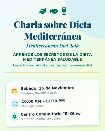 Folleto A4 Bilingüe para Charla Dieta Mediterránea