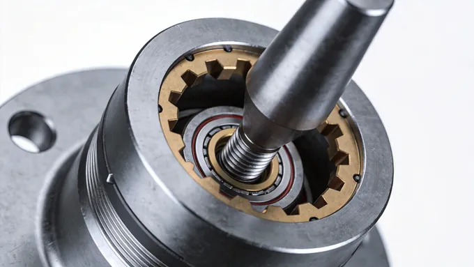 Detailed mechanical cross-section view: Showing the tight fit between the long tapered needle core and the valve seat inside a needle valve. Perspective view of internal mechanism, metallic material, clear highlights.