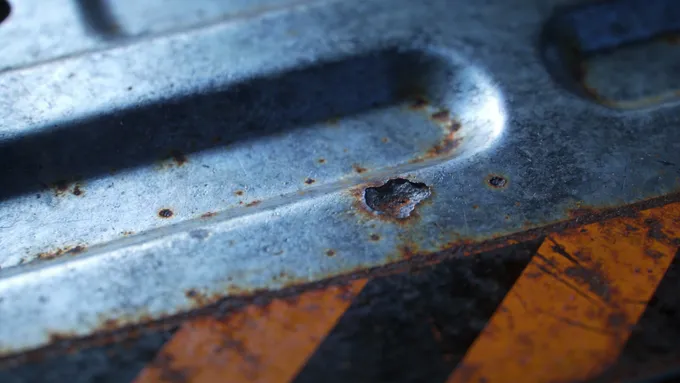 Close-up of corroded stainless steel pipe