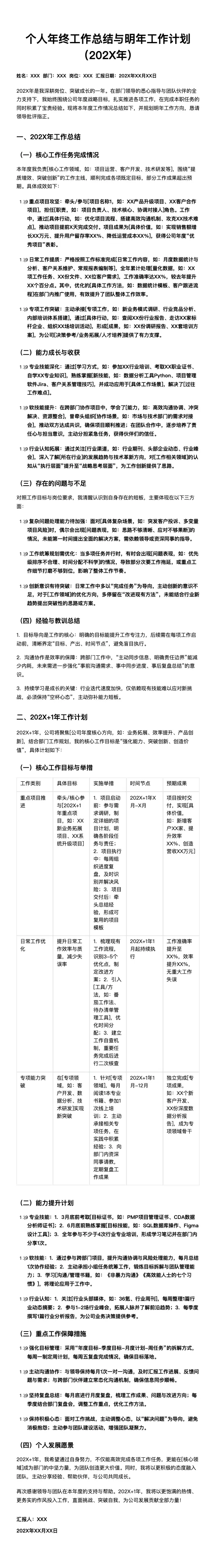 个人年终工作总结与明年工作计划（202X年）