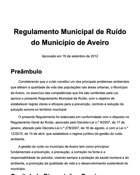 Regulamento Municipal de Ruído do Município de Aveiro
