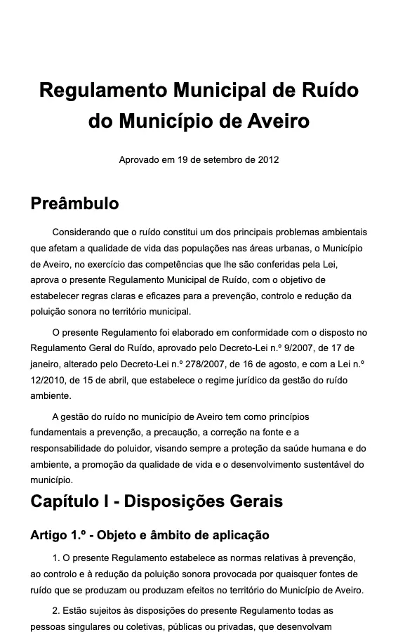 Regulamento Municipal de Ruído do Município de Aveiro