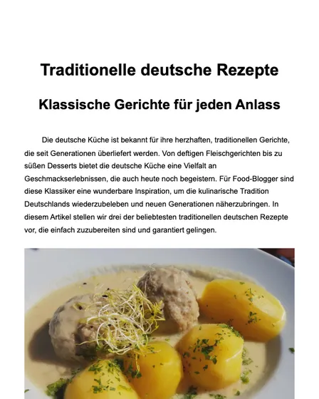 Traditionelle deutsche Rezepte für Food-Blogger