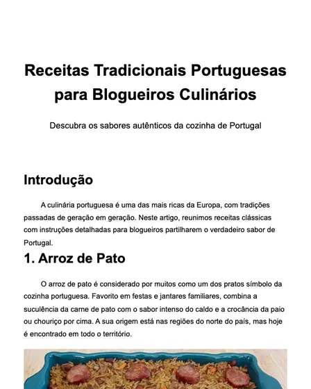 Receitas Tradicionais Portuguesas para Blogueiros Culinários