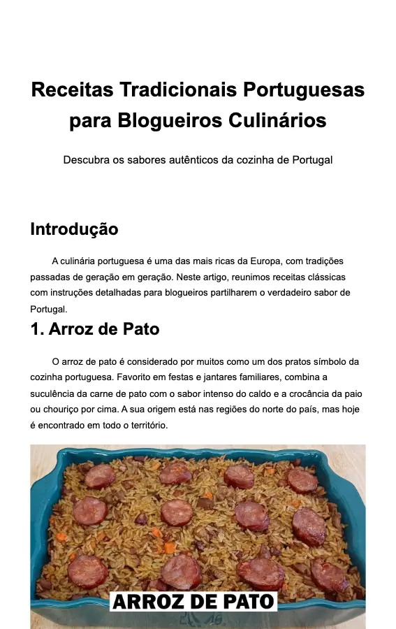 Receitas Tradicionais Portuguesas para Blogueiros Culinários