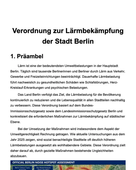 Verordnung zur Lärmbekämpfung der Stadt Berlin (ohne Titelblatt/Inhaltsverzeichnis)