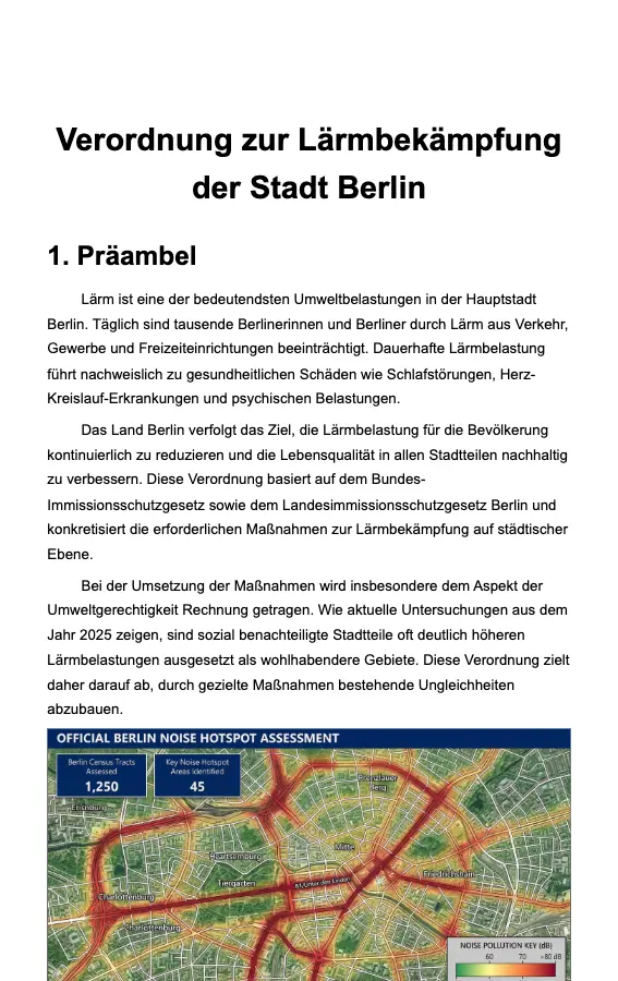 Verordnung zur Lärmbekämpfung der Stadt Berlin (ohne Titelblatt/Inhaltsverzeichnis)