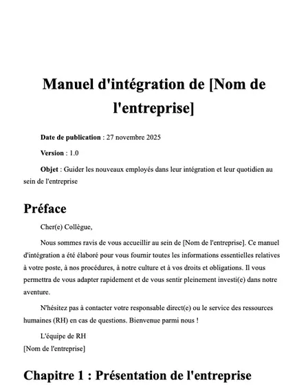 Manuel d'intégration de l'entreprise