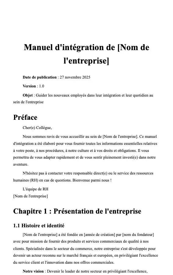 Manuel d'intégration de l'entreprise