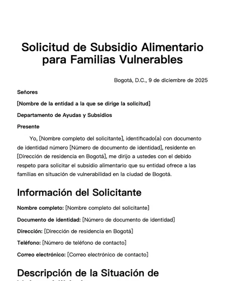 Solicitud de Subsidio Alimentario