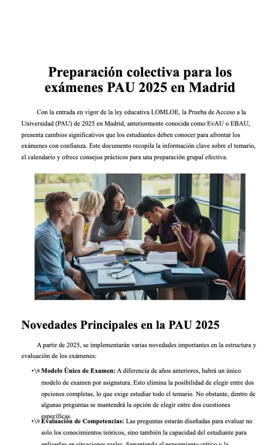 Preparación colectiva para los exámenes PAU 2025 en Madrid