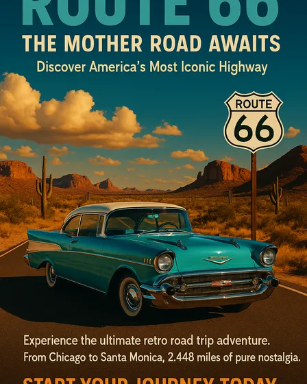 Route 66 Vintage Americana Posters - Retro Road Trip Series