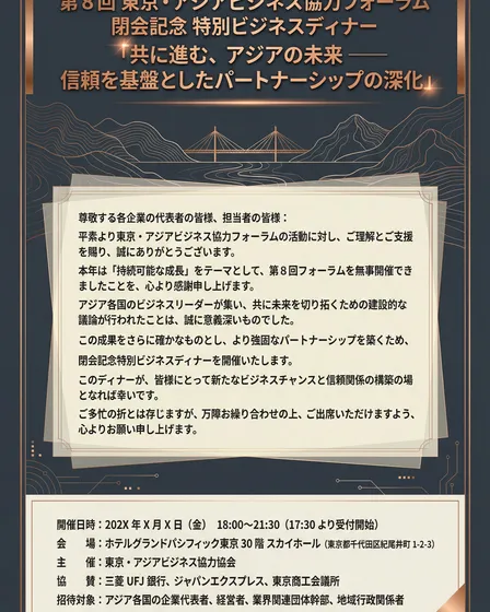 東京・アジアビジネス協力フォーラム ディナーポスター - 4つのスタイル