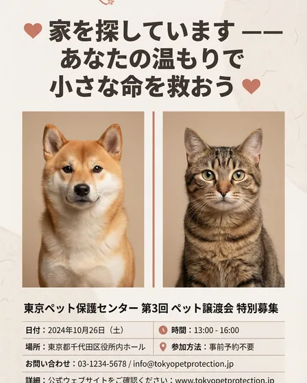 東京ペット保護センター 譲渡会ポスター - ビジネススタイル
