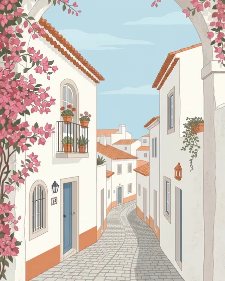 Portuguese Village Minimalist Illustrations - Set of 4