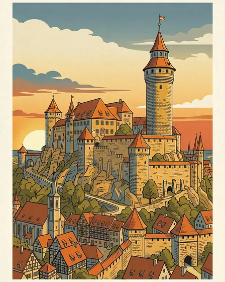 Nuremberg Old Town 4 Vertical Retro Art Prints