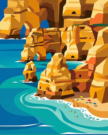 4 Vertical Algarve Beach Flat Design Prints