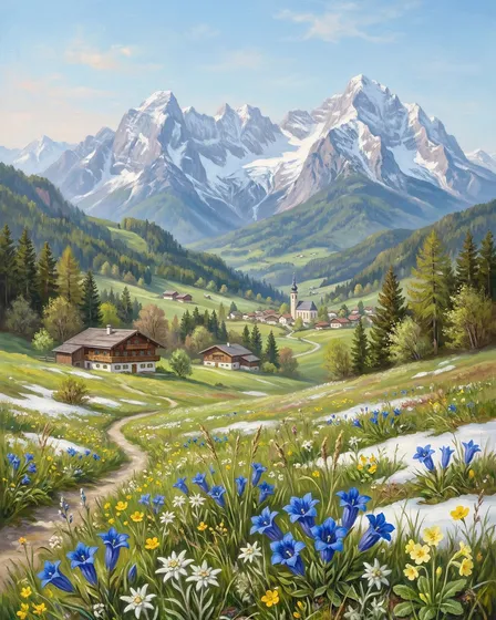 Four Seasons Bavarian Alps Vertical Print Series