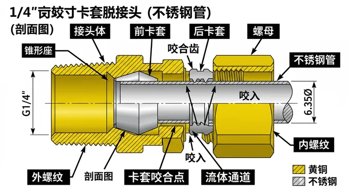 卡套接头内部结构剖面图